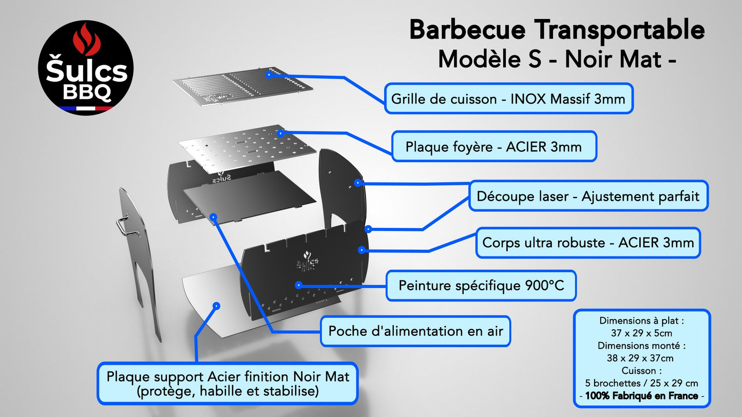 Barbecue de table / transportable - Modèle S - Noir Mat -