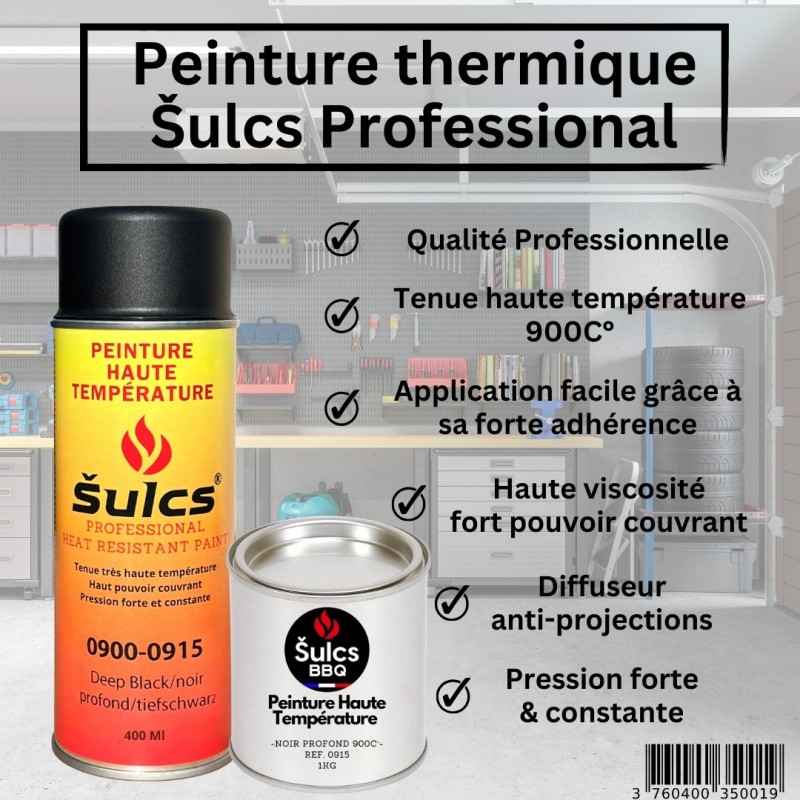 Noir Mat - Peinture professionnelle haute température 900°c - Aérosol 400Ml - Ref. 0915