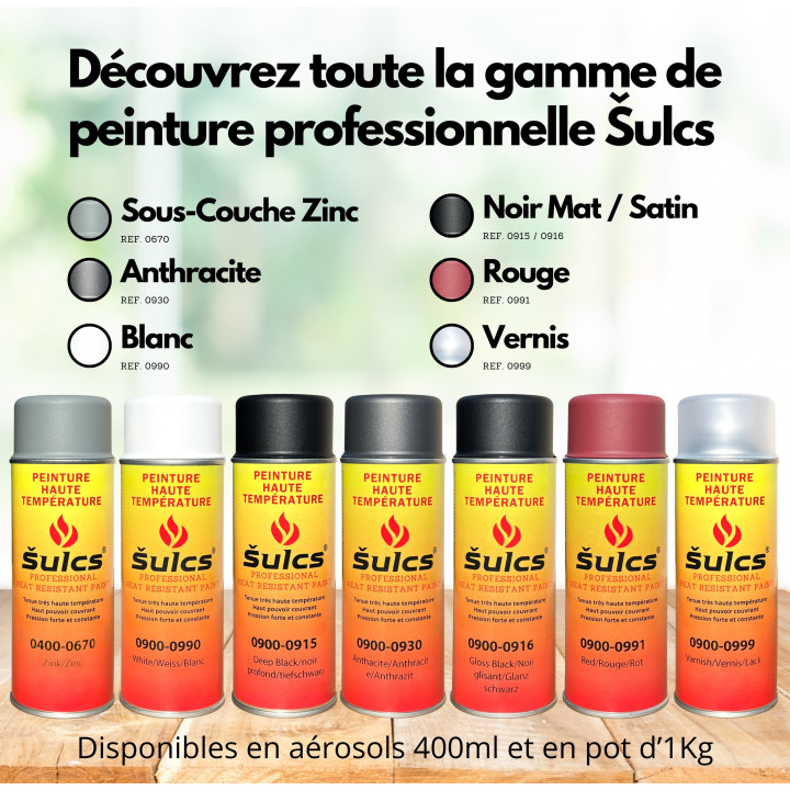 Noir Satin - Peinture professionnelle très haute température 1200°c - Aérosol 400Ml - Ref. 0916