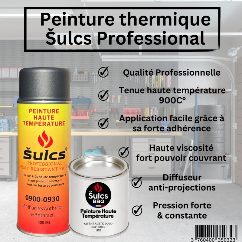 Gris Anthracite - Peinture professionnelle haute température 900°c - Aérosol 400Ml - Ref. 0930