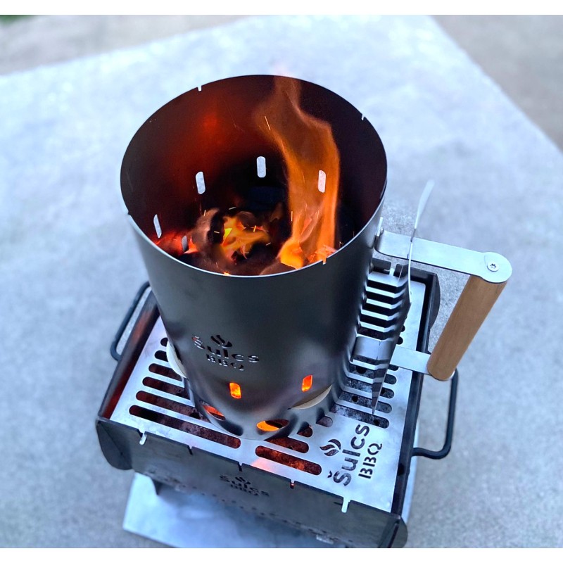 Cheminée d'allumage 100% Inox 2en1 pour barbecue au charbon de bois