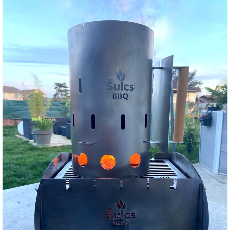 Cheminée d'allumage 100% Inox 2en1 pour barbecue au charbon de bois