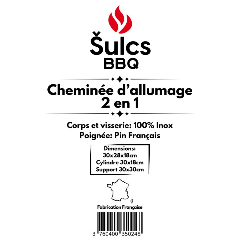 Cheminée d'allumage 100% Inox 2en1 pour barbecue au charbon de bois