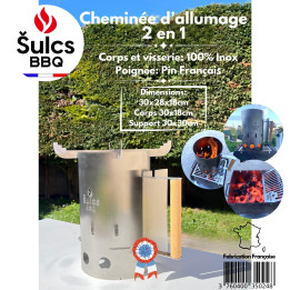 Cheminée d'allumage grande capacité 100% Inox pour barbecue - FABRICATION FRANCAISE -