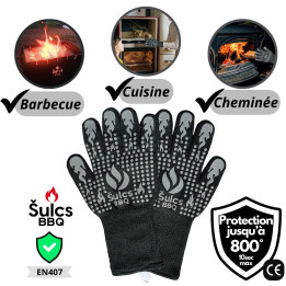 Sulcs BBQ - Gants de protection thermique Haute température pour barbecue et cheminée