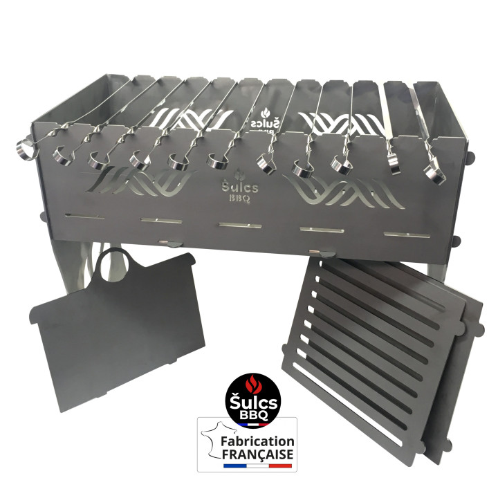 Barbecue modulable en acier - Made in France - pour brochettes grillades et shashlik