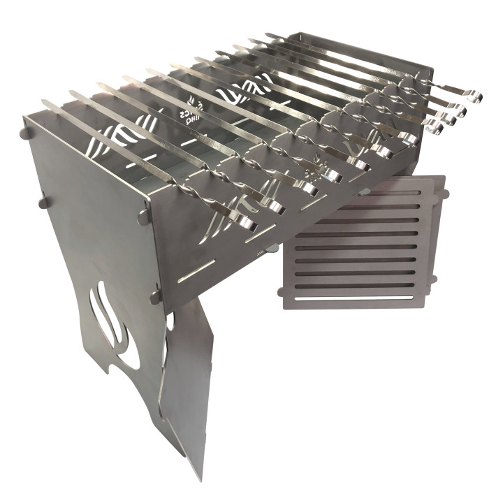 Barbecue modulable en acier - Made in France - pour brochettes grillades et shashlik