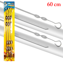 Brochettes larges Renforcées Inox 60 cm - Lot de 6 - pour Barbecues et Braséros