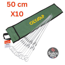 Brochettes larges pour barbecue et braséros en Inox 50 cm avec étui de rangement en tissu