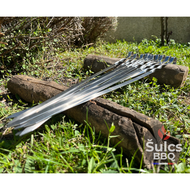 Brochettes larges pour barbecue et braséros en Inox 50 cm avec étui de rangement en tissu