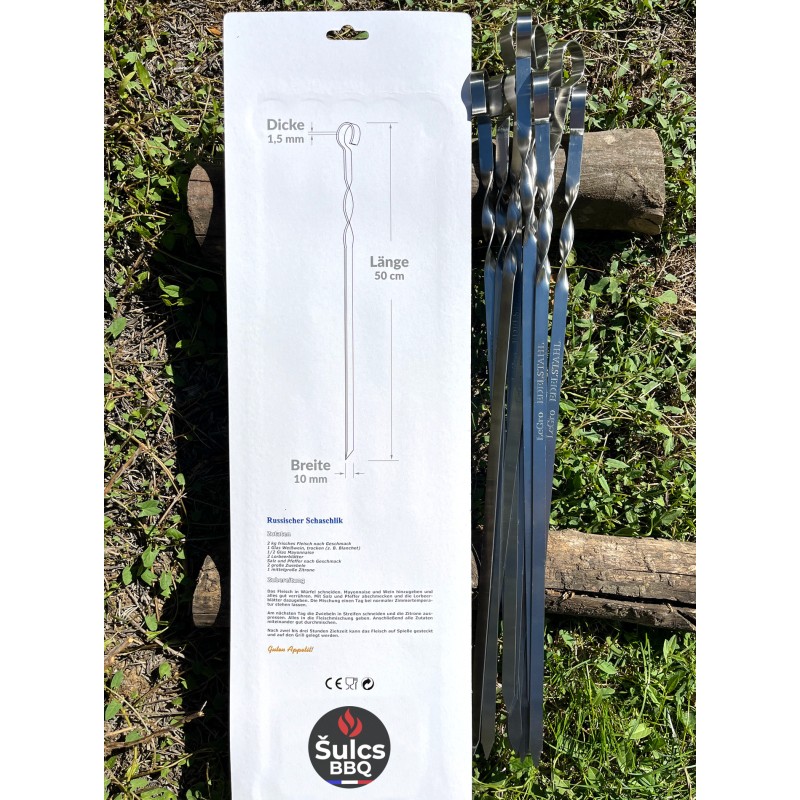 10x 50 cm stainless steel skewers with fabric case