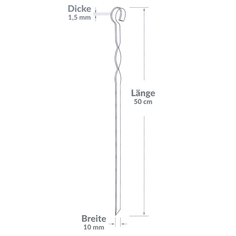 10x Brochettes Inox 50 cm avec étui tissu