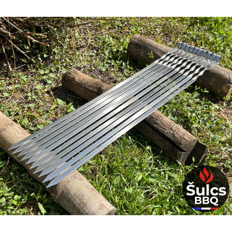 10x Stainless steel skewers 60 cm with storage case