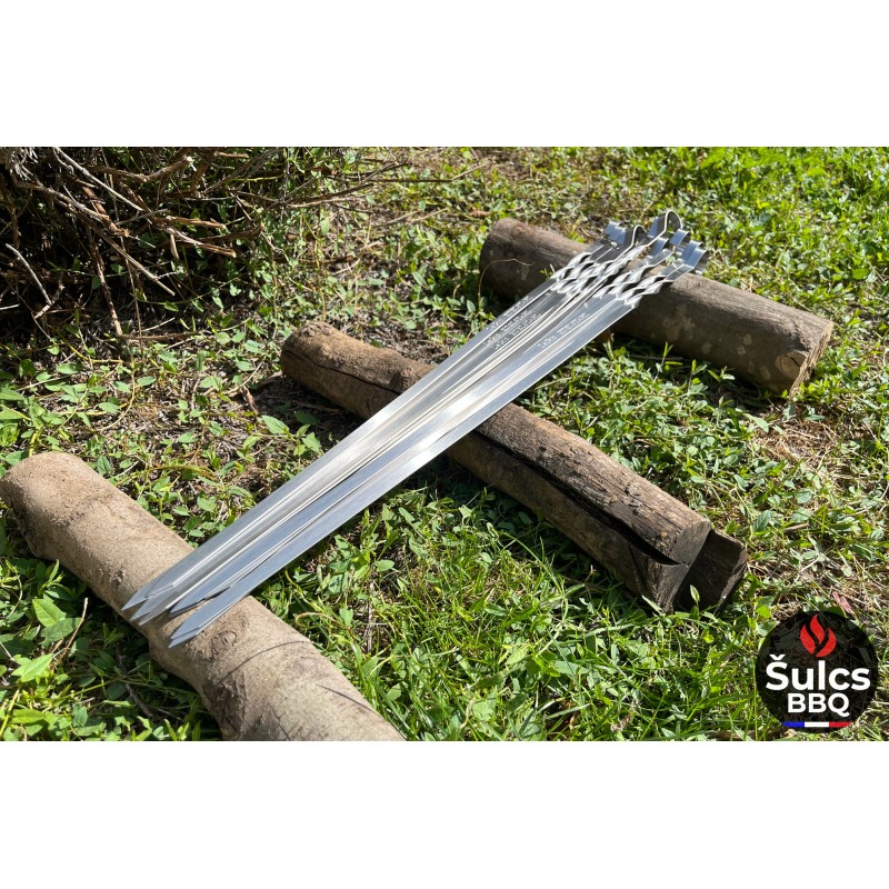 20x Brochettes Inox 60 cm avec étui de rangement en tissu