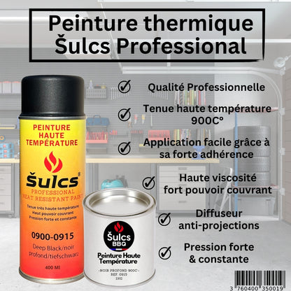 Noir Mat - Peinture professionnelle haute température 900°c - Aérosol 400Ml - Ref. 0915
