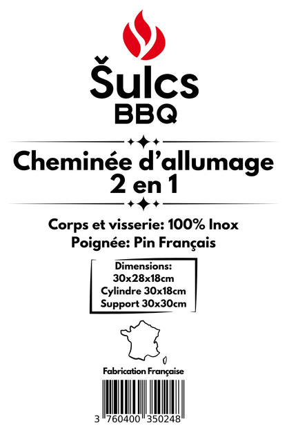 100% Stainless Steel 2-in-1 Chimney Starter for Charcoal Barbecue