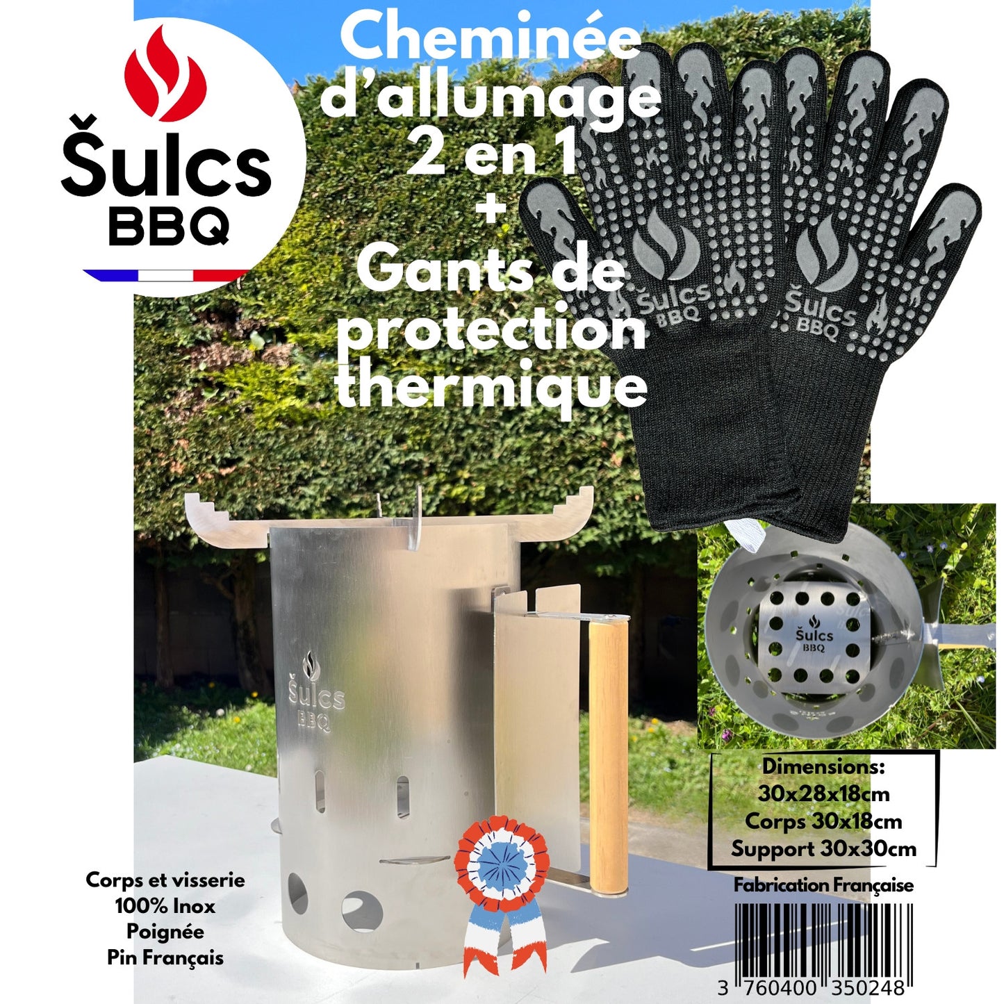 100% Stainless Steel 2-in-1 Chimney Starter for Charcoal Barbecue