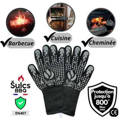 Gants de protection thermique Šulcs BBQ pour barbecue et cheminée