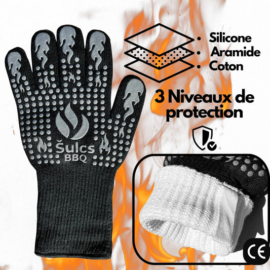 Gants de protection thermique Šulcs BBQ pour barbecue et cheminée