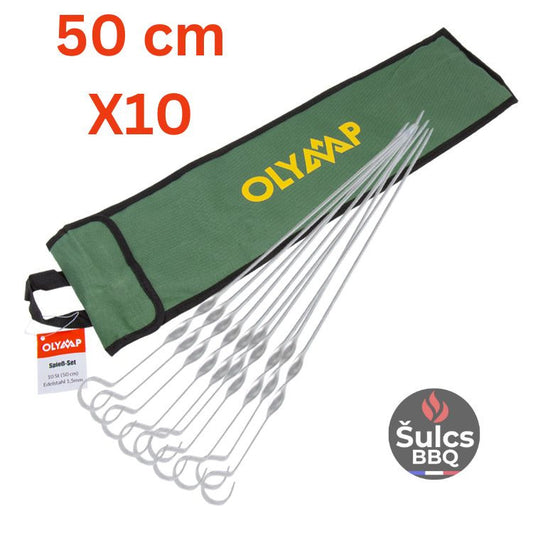 10x Brochettes Inox 50 cm avec étui tissu