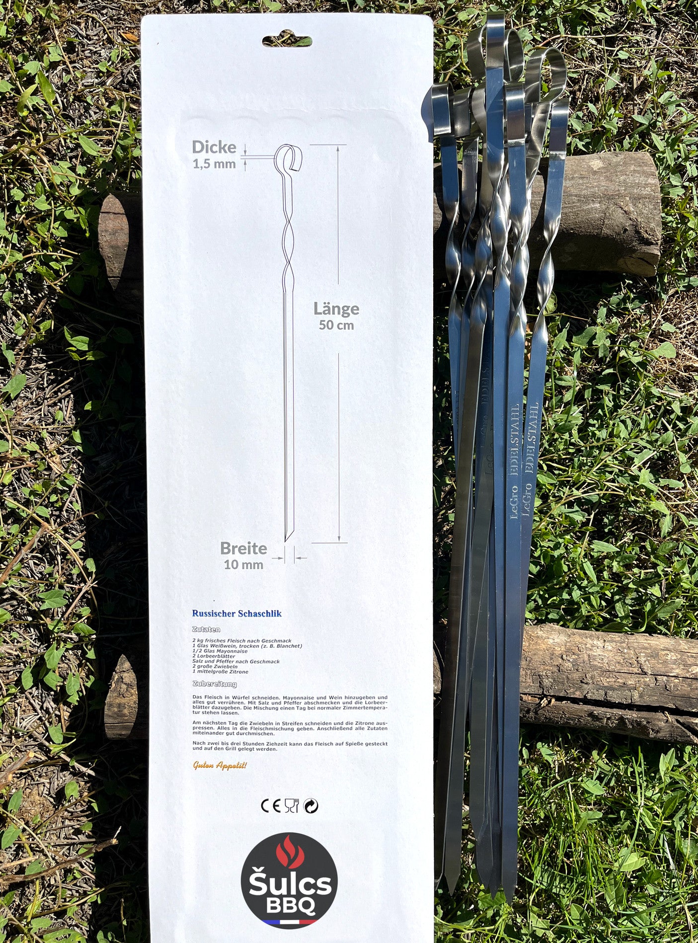 10x Brochettes Inox 50 cm avec étui tissu