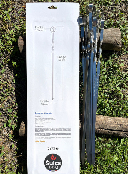 10x Brochettes Inox 50 cm avec étui tissu