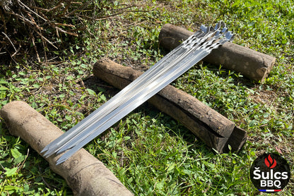 10x Brochettes Inox 60 cm avec étui de rangement