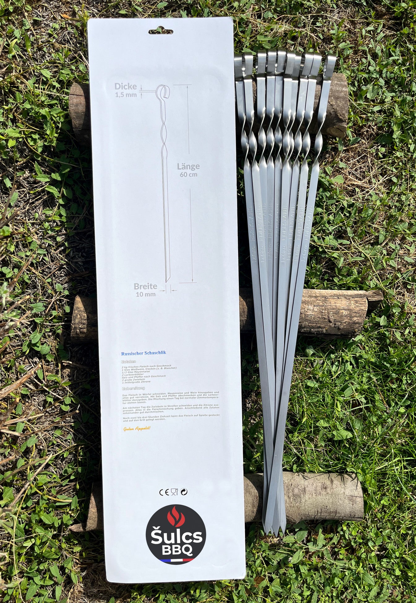 10x Brochettes Inox 60 cm avec étui de rangement