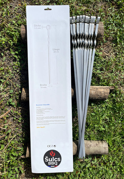 10x Brochettes Inox 60 cm avec étui de rangement
